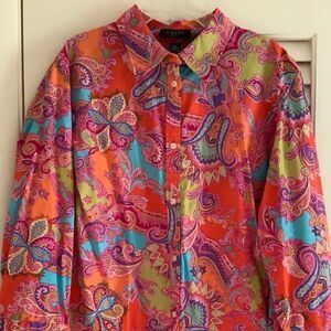 𝅺chaps PAISLEY BUTTON DOWN COLLARED WOMAN COTTON SHIRT SIZE US 1X​​